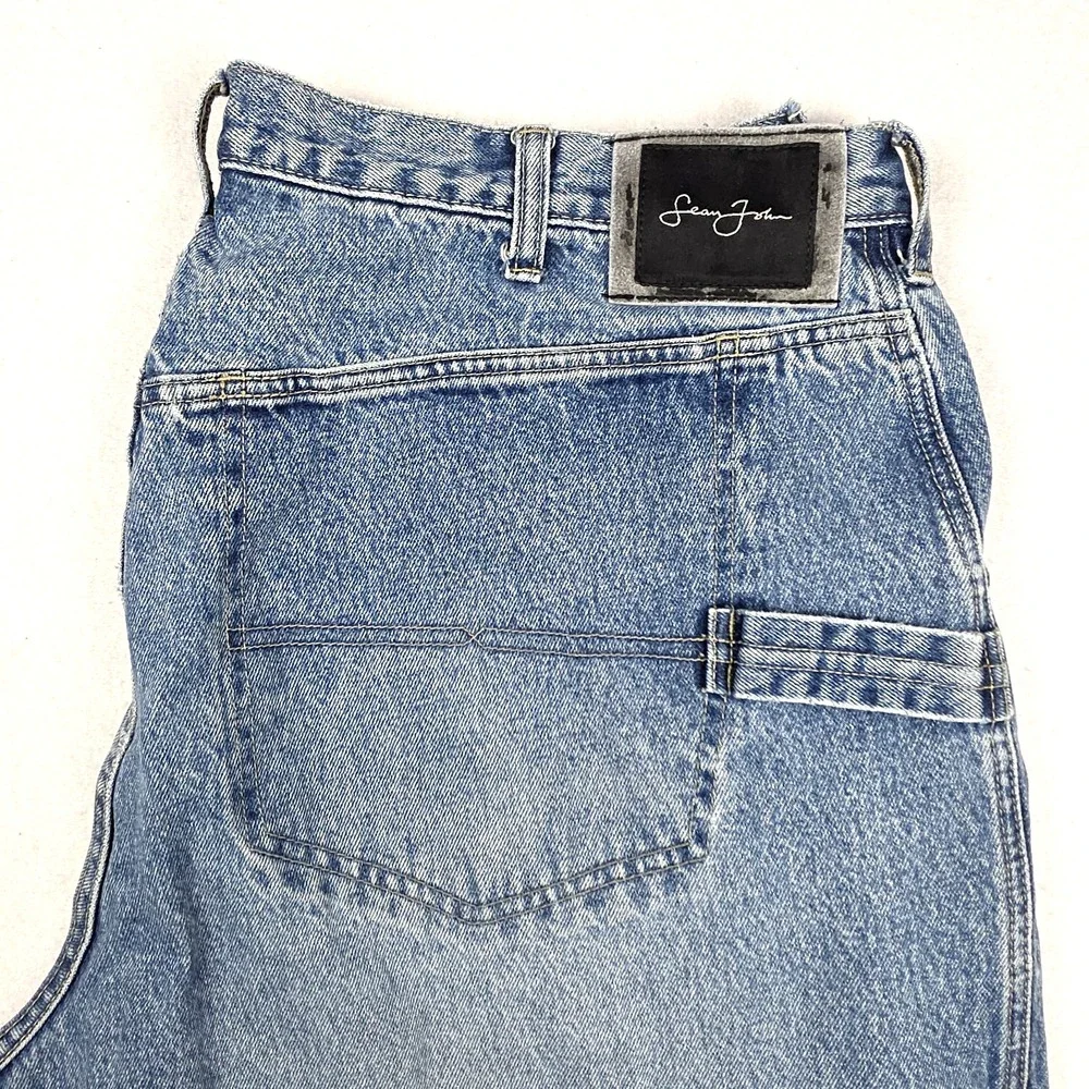 Sean John Mens Jeans 40x32 Blue Baggy Retro Hip-Hop Distressed Denim Hammer Loop